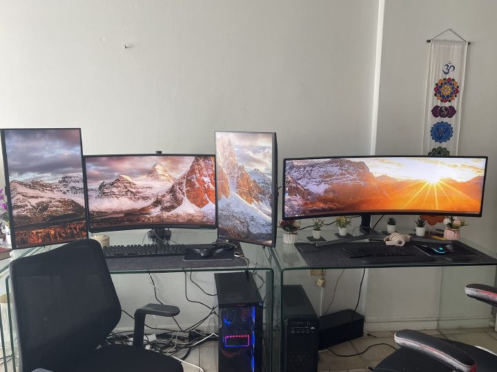 Maryanne's multi-monitor development setup at home